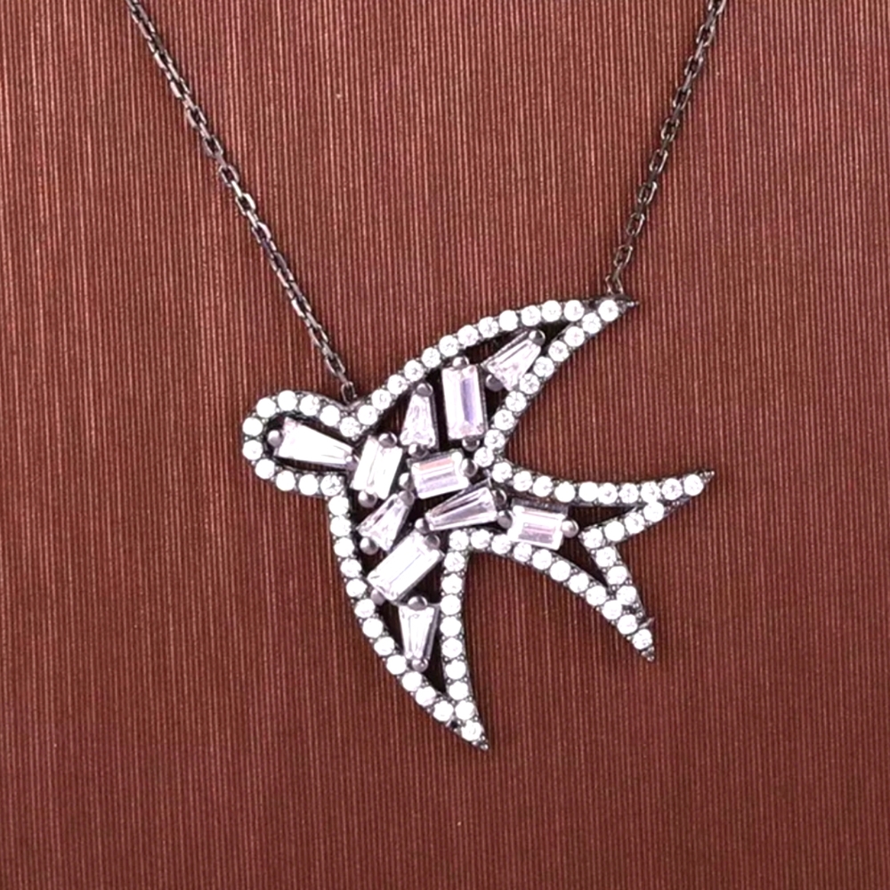 Gorgeous .925 Sterling & Rhodium White Topaz Dove Necklace 16"